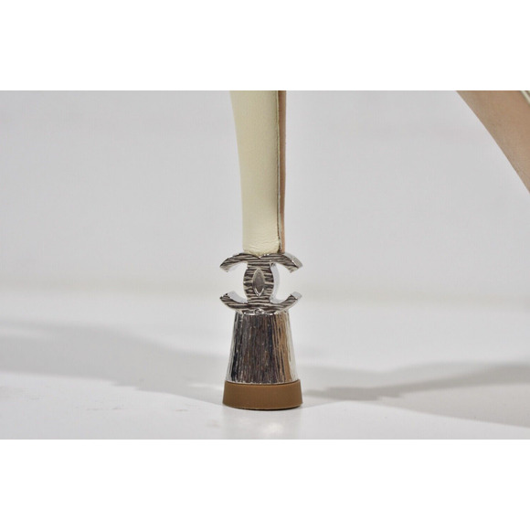 Chanel 22S Ivory Lambskin Leather CC Heel Logo Ankle Strap Sandal Pump 40.5 - Picture 7 of 11